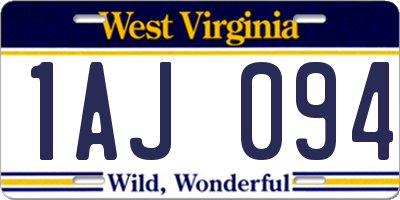 WV license plate 1AJ094