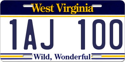 WV license plate 1AJ100