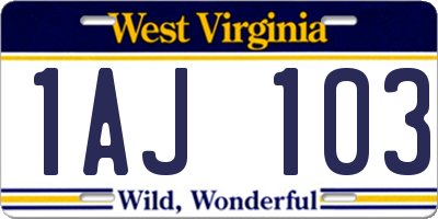 WV license plate 1AJ103