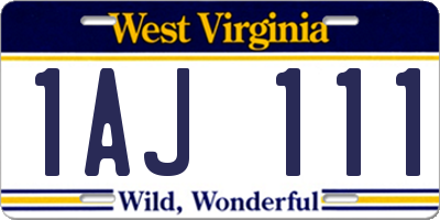 WV license plate 1AJ111