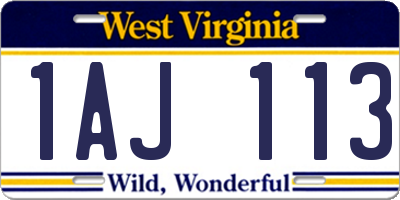 WV license plate 1AJ113