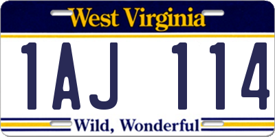 WV license plate 1AJ114