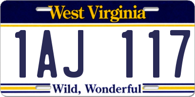 WV license plate 1AJ117