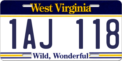 WV license plate 1AJ118