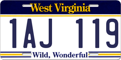 WV license plate 1AJ119