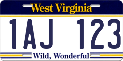 WV license plate 1AJ123