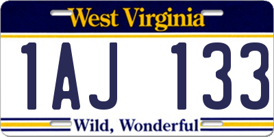 WV license plate 1AJ133