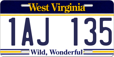 WV license plate 1AJ135