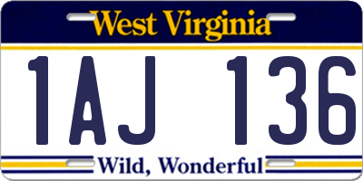 WV license plate 1AJ136