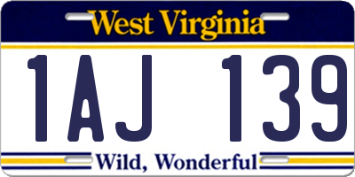 WV license plate 1AJ139