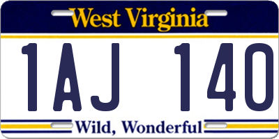 WV license plate 1AJ140