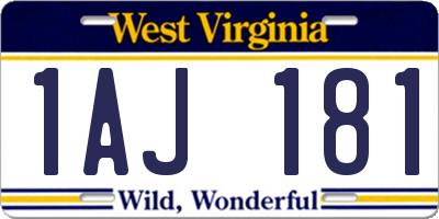 WV license plate 1AJ181