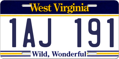 WV license plate 1AJ191