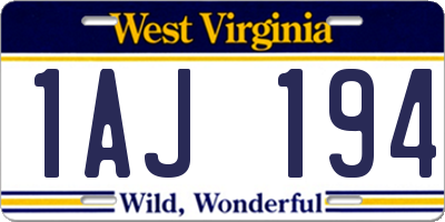 WV license plate 1AJ194