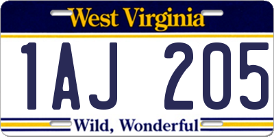 WV license plate 1AJ205