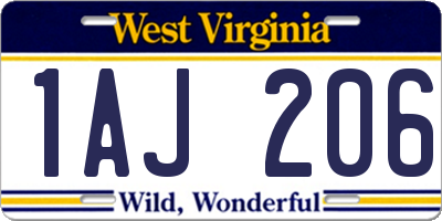 WV license plate 1AJ206