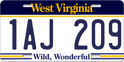 WV license plate 1AJ209