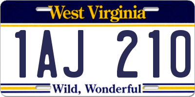 WV license plate 1AJ210