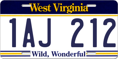 WV license plate 1AJ212