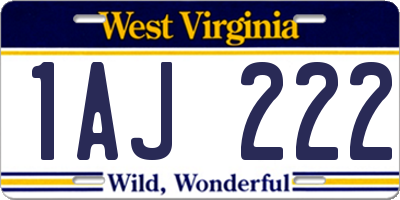 WV license plate 1AJ222