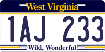 WV license plate 1AJ233