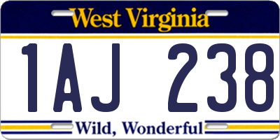 WV license plate 1AJ238