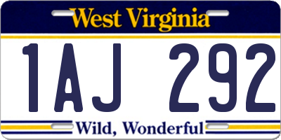 WV license plate 1AJ292