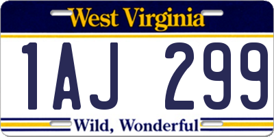 WV license plate 1AJ299