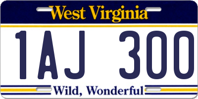 WV license plate 1AJ300