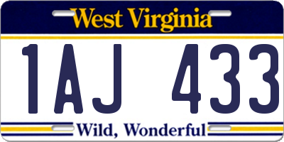 WV license plate 1AJ433