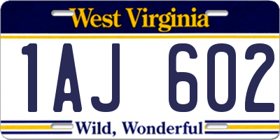 WV license plate 1AJ602