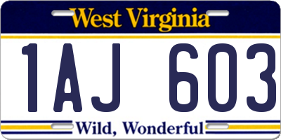 WV license plate 1AJ603