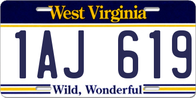 WV license plate 1AJ619