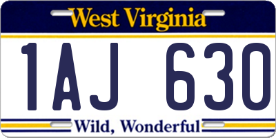 WV license plate 1AJ630