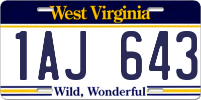 WV license plate 1AJ643