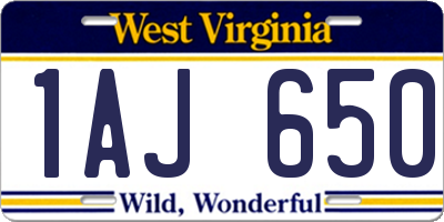 WV license plate 1AJ650