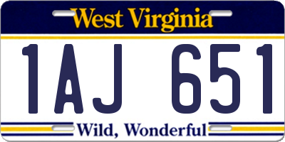 WV license plate 1AJ651