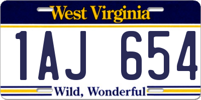 WV license plate 1AJ654