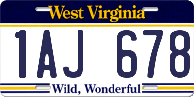 WV license plate 1AJ678