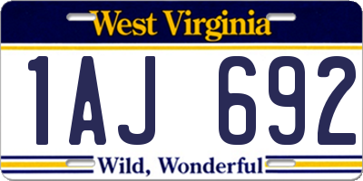 WV license plate 1AJ692