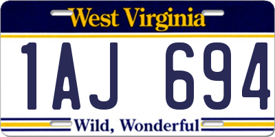 WV license plate 1AJ694