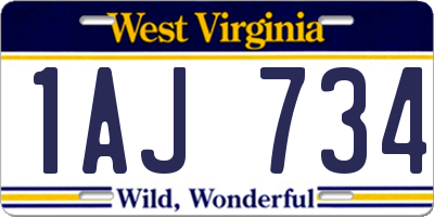 WV license plate 1AJ734