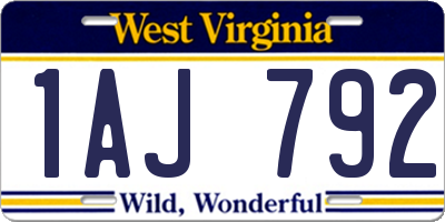 WV license plate 1AJ792