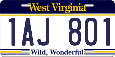 WV license plate 1AJ801