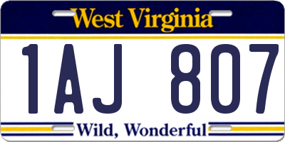 WV license plate 1AJ807