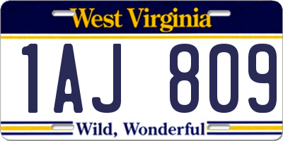 WV license plate 1AJ809