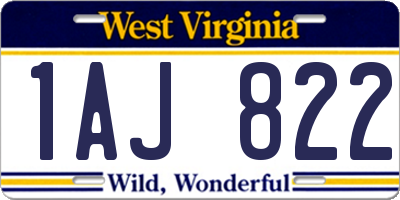 WV license plate 1AJ822