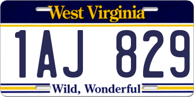 WV license plate 1AJ829