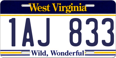 WV license plate 1AJ833