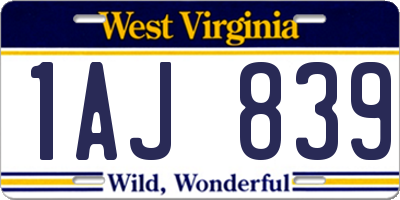 WV license plate 1AJ839